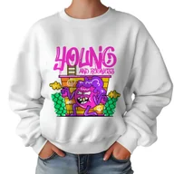 Bluzy damskie - Biała Bluza Damska Dresowa YOUNG Kolorowe Cool Funky Wzory Rozmiar M - miniaturka - grafika 1
