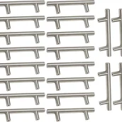 Zawiasy, okucia i inne akcesoria - Zestaw 20 uchwytów do szafek kuchennych ze stali nierdzewnej, uchwyty do mebli kuchennych, rozstaw od środka do środka 64 mm, szczotkowane - miniaturka - grafika 1