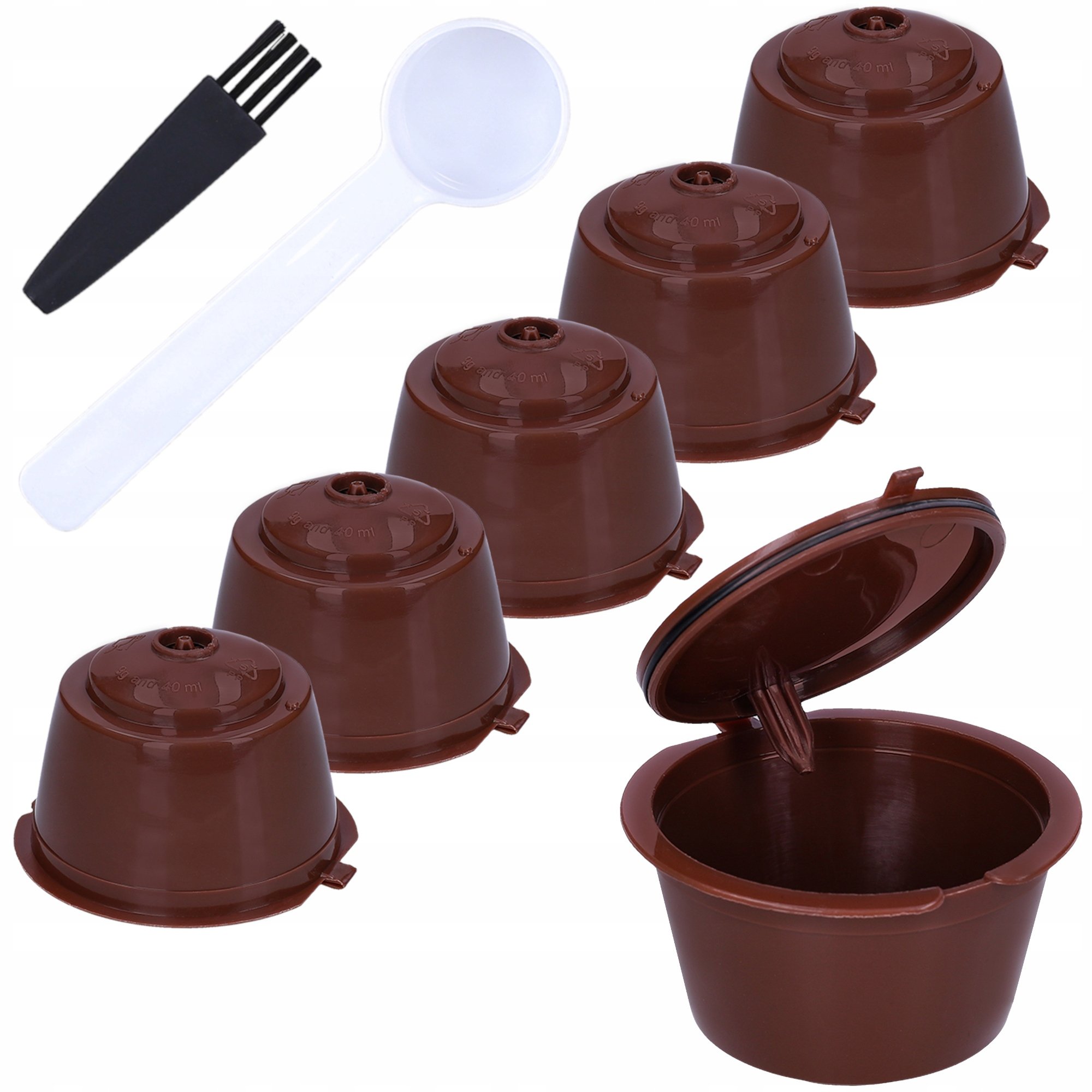 5x Kapsułki do ekspresu Dolce Gusto wielokrotnego użytku pędzelek miarka
