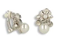 Kolczyki - Klipsy do uszu srebrne perełka z kwiatkiem - miniaturka - grafika 1
