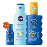 Kremy dla dzieci - Zestaw Nivea Sun Kids Protect & Care, spray ochronny dla dzieci, SPF 50+, 200 ml + balsam po opalaniu przedłużający opaleniznę, 200 ml + balsam do opalania, SPF 30, 30 ml gratis - miniaturka - grafika 1