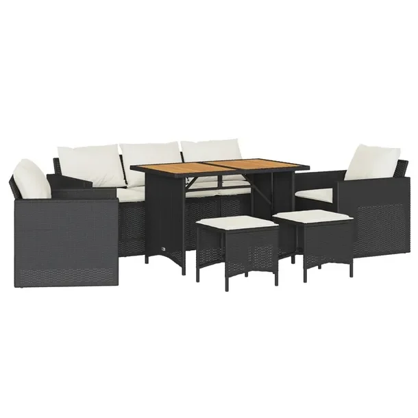 Zestaw wypoczynkowy rattan PE czarny 177x70x68 cm - kremowy
