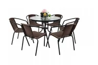 Meble ogrodowe - Zestaw ogrodowy kawowy na taras dla 6 osób stół fi90 i krzesła brązowy - miniaturka - grafika 1