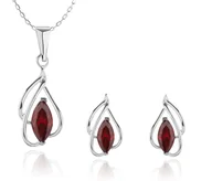 Zestawy biżuterii dla kobiet - SREBRNY KOMPLET BIŻUTERII Z GRANATAMI- KLIPSY! 925 - miniaturka - grafika 1