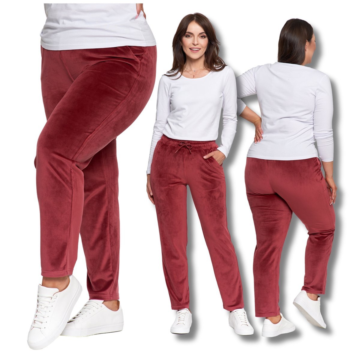 WELUROWE SPODNIE DAMSKIE WYSOKI STAN PROSTA NOGAWKA WYGODNE MORAJ M