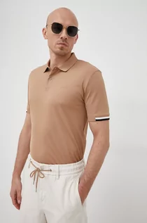 Koszulki męskie - Hugo Boss polo bawełniane kolor beżowy gładki - - grafika 1