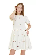 Sukienki - Trendyol Damska sukienka Eculy Embroidered Casual Dress, ecru, 34 - miniaturka - grafika 1