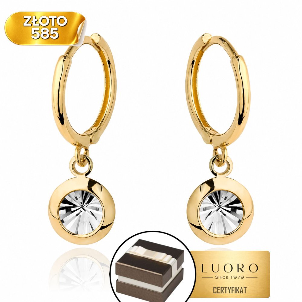KOLCZYKI ZŁOTE 585 14K WISZĄCE KÓŁKO BIAŁE DIAMENTOWANIE KREOL 2,1 CM