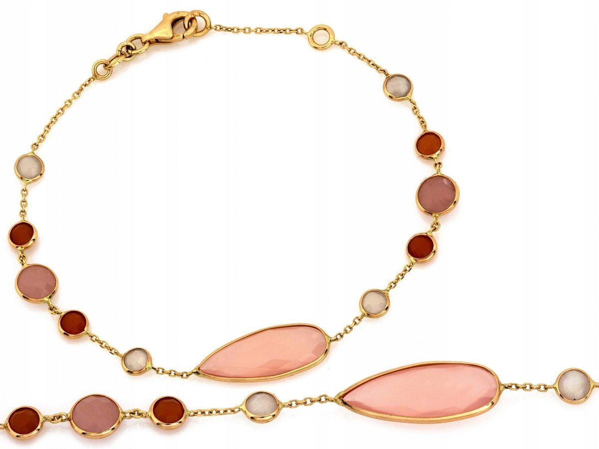 Bransoletka Złota 14k z Naturalnymi Kamieniami waga3.19g 19cm na prezent