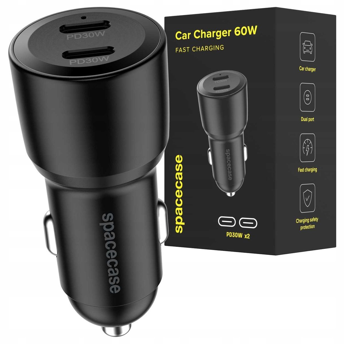 SZYBKA ŁADOWARKA SAMOCHODOWA 2X USB-C TYP C PD QC 3.0 PPS 12V / 24V 60W