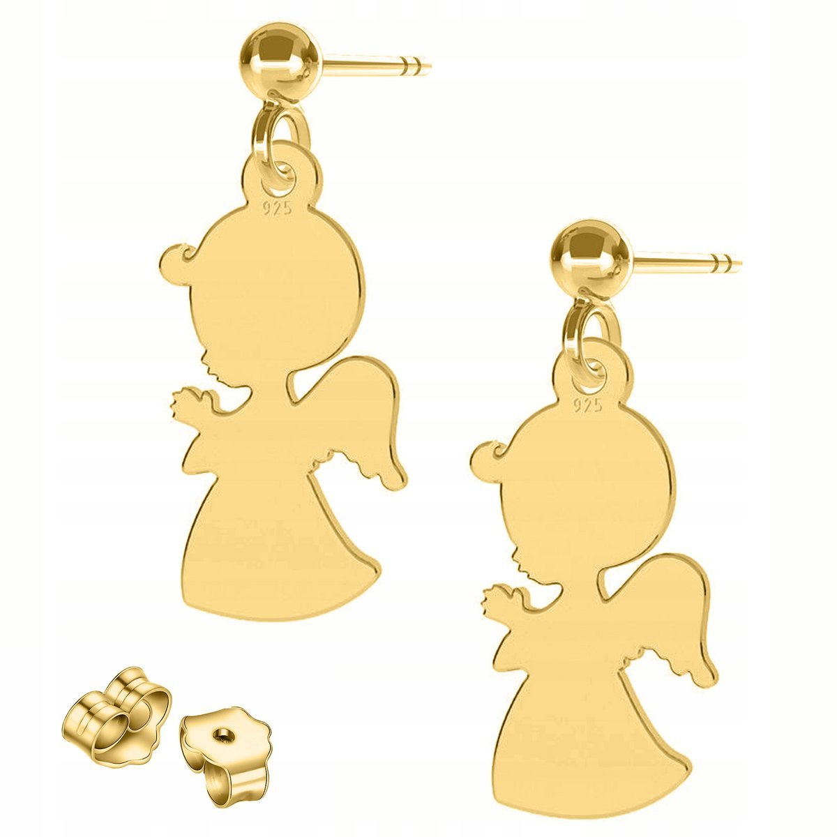 Złote Kolczyki Anioły Aniołki Chłopiec Angel Aniołek Stróż SREBRO 925
