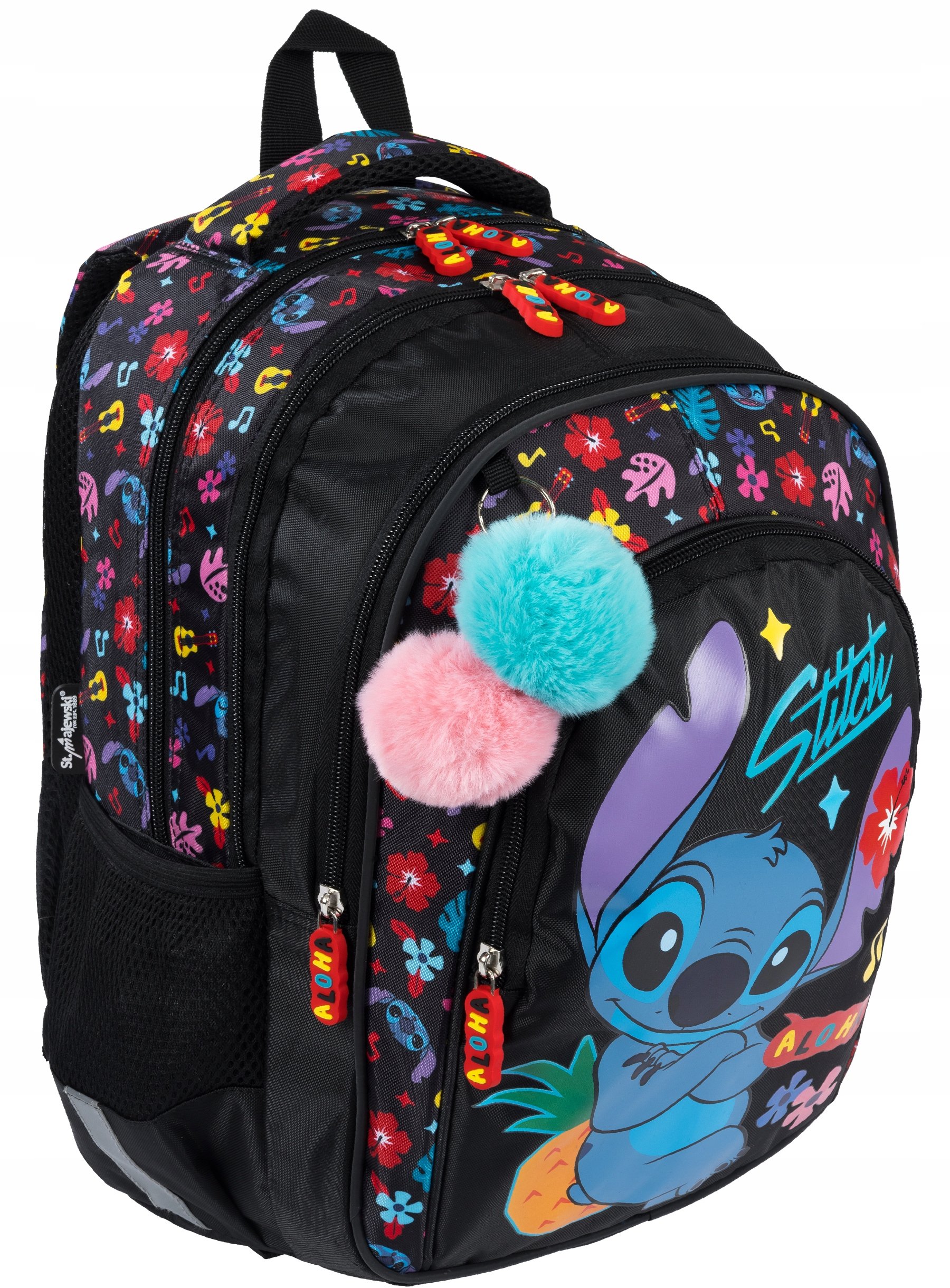 Plecak Szkolny 4-KOMOROWY BPL58 Stitch Black Aloha, 22L, 780G, Klasa 1–3