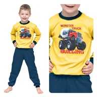 Moda i Uroda OUTLET - Piżama dziecięca dla chłopca ciepła długa z długim rekawem żółta monster truck 122 - miniaturka - grafika 1