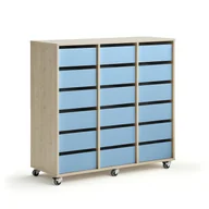 Meble do szkół i przedszkoli - Regał szkolny CASPER, 18 szuflad, brzoza, błękitny - miniaturka - grafika 1