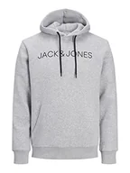 Bluzy męskie - Jack&Jones Męska bluza JJHUGO Flock Sweat Hood, jasnoszary melanż, L, jasnoszary melanżowy, L - miniaturka - grafika 1