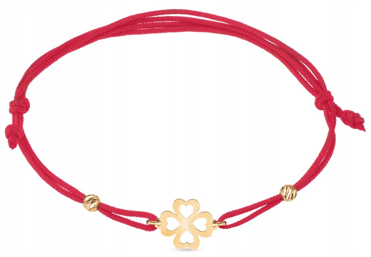 ZŁOTA DIAMENTOWANA BRANSOLETKA NA SZNURKU KONICZYNKA NA SZCZĘŚCIE 14KT 585