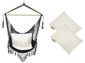 Hamaki - Sznurkowy Fotel hamakowy z poduszkami, ecru AHC-7 czarny - miniaturka - grafika 1