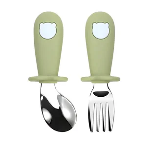 Pierwsze Sztućce Z Zakrzywioną Łyżeczką [Kolor Zielony] - Sztućce dla dzieci - miniaturka - grafika 1