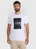 Koszulki męskie - 4F T-shirt regular z nadrukiem męski - biały L - miniaturka - grafika 1