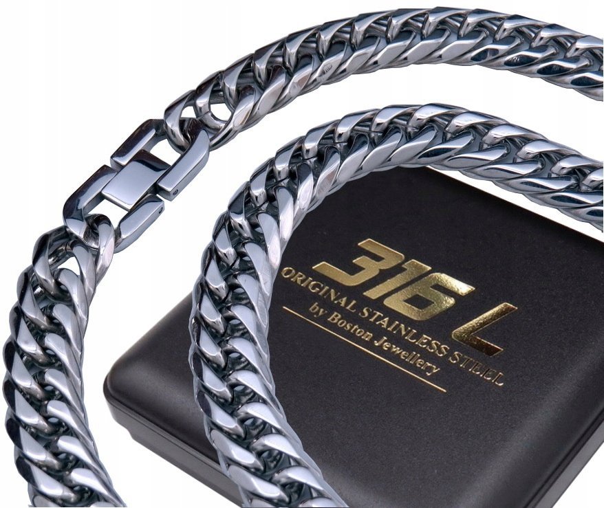 Gruba Srebrna Bransoleta + Łańcuszek Na Szyję Zestaw 12Mm Stal Szlachetna