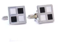 Spinki do mankietów i krawatów - Srebrne spinki - biało czarne kwadraty M31 - miniaturka - grafika 1