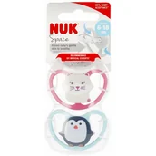 Smoczki uspokajające - NUK Smoczek uspokajający silikonowy 6-18m Space różowy/niebieski op.2 szt. - miniaturka - grafika 1