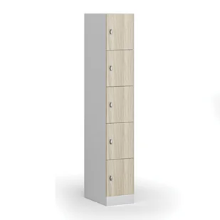 Szafka ubraniowa ze schowkami, 5 schowków, 1850 x 300 x 500 mm, zamek obrotowy, drzwi laminowane, dąb naturalny - Szafki biurowe - miniaturka - grafika 1