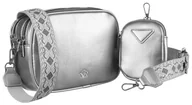 Torebki damskie - Mała torebka damska z portmonetką torebka miejska na ramię crossbody z szerokim paskiem skóra ekologiczna Rovicky, srebrny - miniaturka - grafika 1