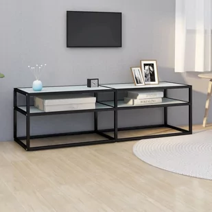 Lumarko Szafka pod TV, biały marmur, 140x40x40,5 cm, szkło hartowane - Szafki RTV - miniaturka - grafika 1