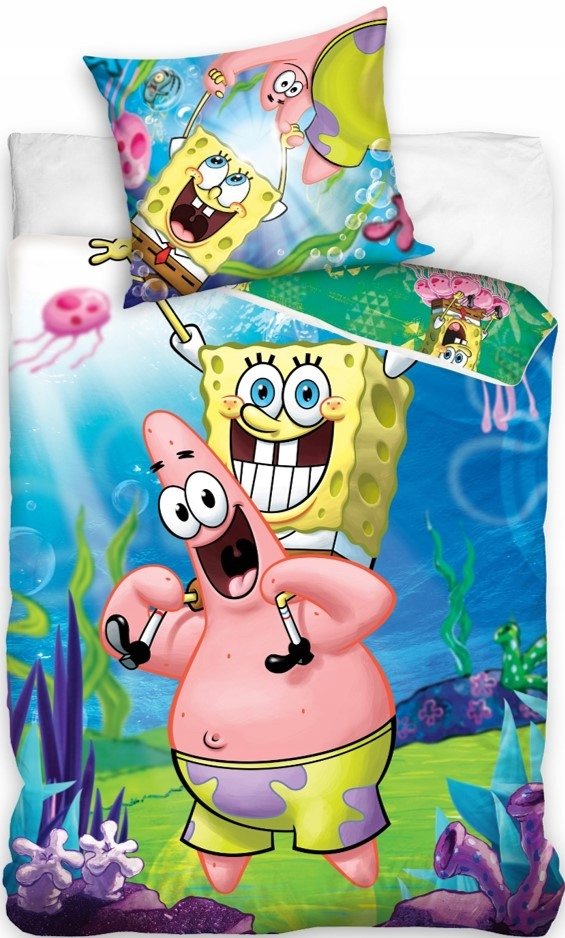 Pościel 140x200 poduszka 80x80 SpongeBob Kanciastoporty