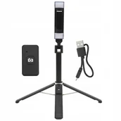Selfie stick - KIJEK DO SELFIE 360° ŚLEDZENIE TWARZY PILOT ZDALNE STEROWANIE 2 LAMPY - miniaturka - grafika 1
