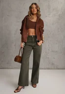 Spodnie damskie - Ciemnozielone Szerokie Jeansy z Bawełny Violore - miniaturka - grafika 1