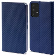 Portfele - Moozy Etui z portfelem do Samsung A33 5G, ciemnoniebieskie karbonowe etui z klapką z metalowym obramowaniem Zamykane na magnes, z miejscem na kartę .. - miniaturka - grafika 1