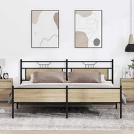 Łóżka - Metalowa rama łóżka, bez materaca, dąb sonoma, 200x200 cm - miniaturka - grafika 1