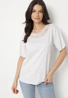 Koszulki i topy damskie - Szary T-shirt Oversize z Ozdobną Koronką i Perłami Elanoriel - miniaturka - grafika 1