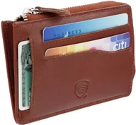 Portfele - Mały skórzany portfel na karty zamykany na zamek Brązowy Uniwersalny - miniaturka - grafika 1
