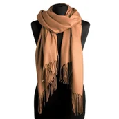 Apaszki i szaliki damskie - Jednokolorowy Szalik damski duży Cashmere frędzle SZA-03 jasny brąz - miniaturka - grafika 1