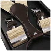 Dodatki do ubrań - Długie beżowe szelki do spodni z brązowymi skórkami XL55 - miniaturka - grafika 1