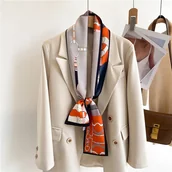 Krawaty i muchy męskie - SZALICZEK z nadrukiem damska długa CHUSTKA elegancka APASZKA jak krawat - miniaturka - grafika 1