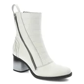 Botki damskie - Białe Botki Maciejka Skórzane Buty Na Obcasie - miniaturka - grafika 1
