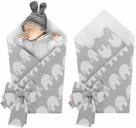 Rożki i beciki - Rożek niemowlęcy bawełniany otulacz dziecięcy becik - SZARE SŁONIE - miniaturka - grafika 1