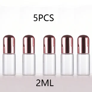 TEMU Zestaw 5 sztuk butelek ze szklanego rolowania w kolorze różowego złota o pojemności 2/3 ml, Przezroczyste butelki do olejków eterycznych, perfum - Pozostałe akcesoria kosmetyczne - miniaturka - grafika 1