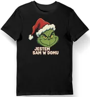 Koszulki męskie - Koszulka męska czarna „Jestem sam w domu” – Grinch na święta 3XL - miniaturka - grafika 1