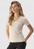Koszulki i topy damskie - Koszulka Damska 4F Beżowy T-shirt w serek Sportowy Bawełna Basic Modny S - miniaturka - grafika 1