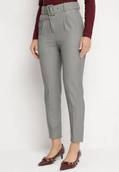 Spodnie damskie - Szare Spodnie Garniturowe z Wiskozą Ozdobione Szerokim Paskiem Atteriana - miniaturka - grafika 1
