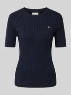 Swetry damskie - T-shirt z imitacji dzianiny - miniaturka - grafika 1