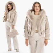 Kurtki damskie - Kurtka Damska Zimowa Ekoskóra Z Futerkiem Elegancka Beżowa XL Beżowy - miniaturka - grafika 1