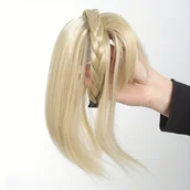 Pozostałe akcesoria fryzjerskie - TEMU Stylowa Opaska z Warkoczem i Przedłużeniem do Włosów na Klipsy oraz Grzywką - Naturalny Wygląd Sztucznych Prostych Włosów dla Kobiet, Elegancki - miniaturka - grafika 1