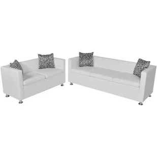 vidaXL Biaa sofa ze sztucznej skry 2+3 - Komplety wypoczynkowe - miniaturka - grafika 1