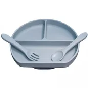 Zestawy naczyń dla dzieci - MYROYS, Silikonowy talerzyk ze sztućcami Niebieski - miniaturka - grafika 1